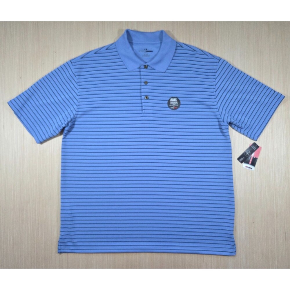 Grand Slam Polo Shirt Men's XL Blue Stripe Performance Golf Stretch Dry Knit Dyn